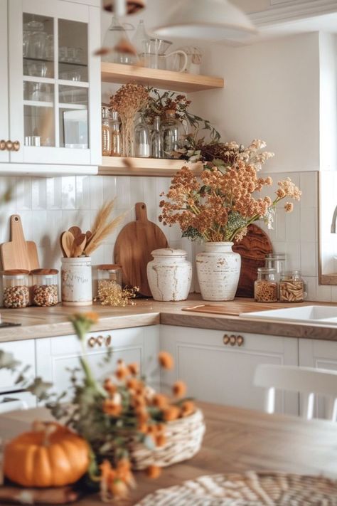 Learn how to style your space with fall bedroom decor ideas. Add warmth and character with seasonal colors, patterns, and accessories. Vintage Fall Kitchen Decor, Over Oven Decor, Autumn Kitchen Decor, Fall Prep, Fall Bedroom Decor, Autumn Kitchen, Make Your Home Cozy, Fall Dates, Fall Entryway