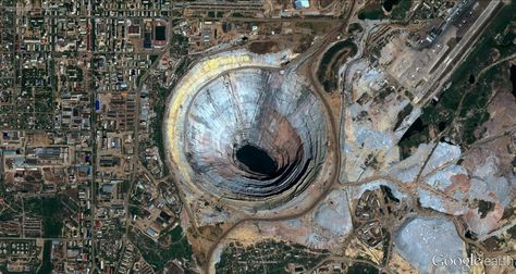 Striking Satellite Images - Business Insider Mind Blowing Images, Diamond Mine, Open Pit, Siberia Russia, Diamond Mines, Satellite Image, Happy Earth, Aerial Photo, Aerial Photography