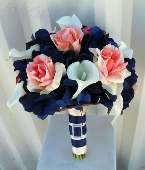 Navy Bouquet, Small Wedding Bouquets, Coral Navy, Coral Wedding, Navy Blue Wedding, Calla Lilies, Wedding Time, Wedding Planners, Trendy Wedding