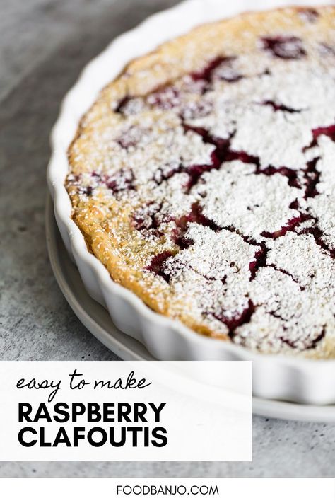 This easy to make raspberry clafoutis is a delicious dessert that is perfect for entertaining! It's a custardy dessert that looks impressive! Blackberry Clafoutis Recipe, Recipes With Black Raspberries, Black Raspberry Desserts, European Dessert Recipes, Raspberry Clafoutis Recipe, Raspberry Clafoutis, Black Raspberry Recipes, French Desserts Easy, Clafoutis Recipe