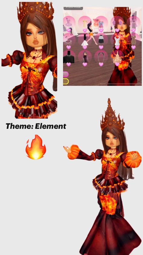 Dress To Impress | DTI | Roblox | Element | Fire | Zombeekltty on tiktok Fancy Dress Code, Element Dress, Code Clothing, Chibi Body, Element Fire, Adorable Homes Game, Eid Outfit, Famous Outfits, Roblox 3