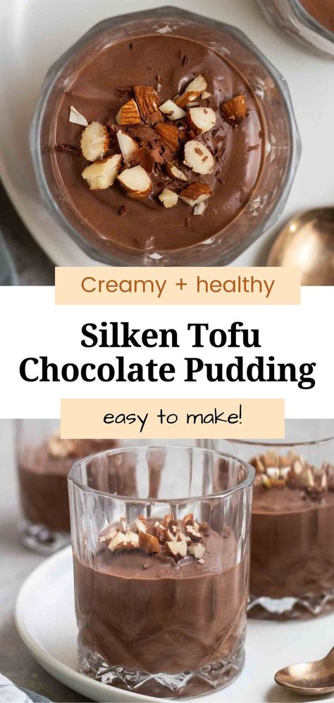 Creamy, rich, and decadent, this tofu chocolate pudding makes a superb sweet treat! All you need are 5 simple ingredients and 5 minutes to make it. Vegan Chocolate Pudding, Chocolate Pudding Recipe, Tofu Pudding, Tofu Breakfast, Clean Dessert, Chocolate Pudding Recipes, Vegan Baking Recipes, Plant Based Desserts, Protein Pudding