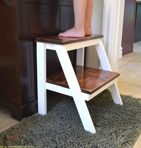 Kid's Step Stool - Her Tool Belt Personalized Step Stool, Wood Step Stool, Diy Kids Furniture, Diy Stool, Wooden Step Stool, Kursi Bar, Wooden Steps, Kids Stool, Step Stool Kids