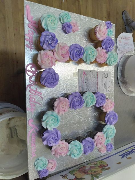 Cupcake Letter Cake, Publix Cupcakes, Number Cupcakes, Girl Birthday Cupcakes, Wicked Party, Spa Birthday Party, 70th Birthday Cake, Stitch Birthday, Spa Birthday Parties