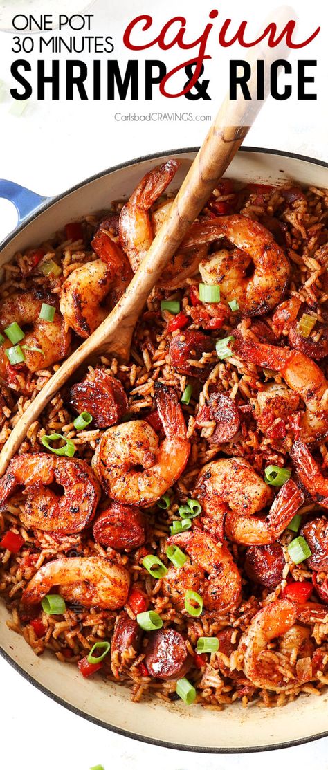 Cajun Shrimp and Rice Recipe - Carlsbad Cravings Cajun Shrimp And Rice Recipes, One Pot Shrimp, Cajun Shrimp And Rice, Cajun Rice, Shrimp And Rice Recipes, Cajun Shrimp Recipes, Carlsbad Cravings, Shrimp Fried Rice, Shrimp And Rice