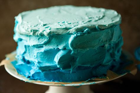 Ombre ocean cake                                                                                                                                                                                 More Ombre Cake Frosting, Birthday Cake 18th Boy, Frosting Tutorial, Cake Ocean, Ombre Buttercream, Frost A Cake, Gradient Cake, Ocean Cake, Octonauts Birthday Party