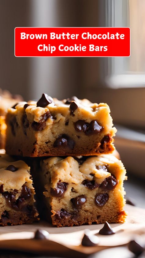 Brown Butter Chocolate Chip Cookie Bars – Experience the rich, nutty flavor of brown butter in these irresistibly soft and chewy cookie bars! Loaded with gooey chocolate chips, these bars are the perfect treat for any chocolate lover. Easy to make and hard to resist! 🍫✨

#BrownButterCookies #ChocolateChipCookieBars #BakingBliss #SweetIndulgence #CookieLovers #DessertGoals #HomemadeGoodness #EasyRecipes #ComfortFood #ChocolateHeaven Chewy Cookie Bars, Chocolate Chip Cookie Bar Recipe, Oatmeal Chocolate Chip Bars, Brown Butter Chocolate Chip, Brown Butter Cookies, Brown Butter Chocolate Chip Cookies, Chocolate Chip Bars, Recipes Chocolate, Chocolate Chip Cookie Bars