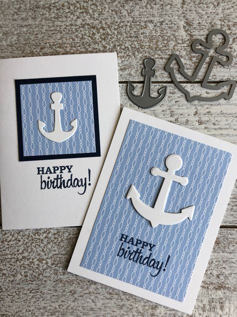 Anchor Cards Handmade, Anchor Card, Anchor Birthday, Nautical Logo, Handmade Greeting Card Designs, Happy Birthday Cards Diy, Nautical Cards, Beach Cards, Diy Birthday Gifts For Friends