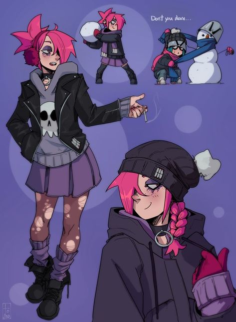 Winter Oc, Punk Character Design, Punk Character, Edgy Kid, Instagram Illustration, Cartoon As Anime, Winter Snowman, Game Character Design, Snow Winter