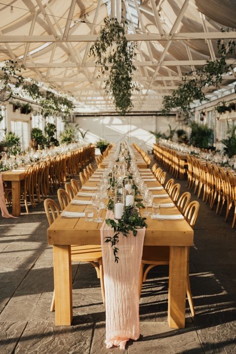 Blush Table Runner With Greenery, Decorating Long Tables For Wedding, Farmhouse Modern Wedding, Table Runner And Greenery, Wedding Runner Table, Farmhouse Wedding Tables, Greenery Runner Wedding, Farmhouse Table Decor Wedding, Farm Table Wedding Tablescape