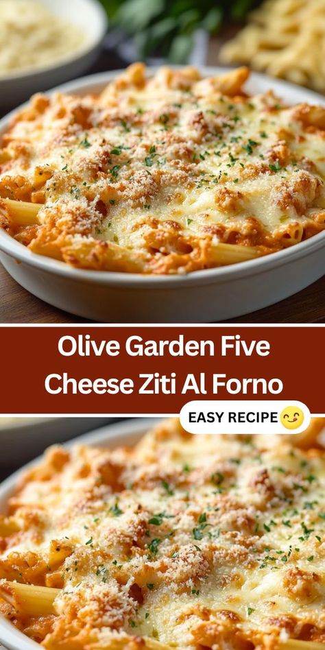 Savor the rich flavors of this Olive Garden-inspired Five Cheese Ziti Al Forno, a deliciously creamy baked pasta dish that is perfect for any occasion. Made with ziti pasta, marinara sauce, and a decadent blend of five cheeses, this easy recipe offers a comforting meal that your family will love. Perfect for weeknight dinners or gatherings, it features a crispy breadcrumb topping and is quick to prepare Three Cheese Baked Ziti, Olive Garden Baked Ziti Recipe, Ziti Recipes Easy, Olive Garden Five Cheese Ziti, Five Cheese Ziti Al Forno, Creamy Baked Pasta, Cheese Ziti, Five Cheese Ziti, Ziti Al Forno