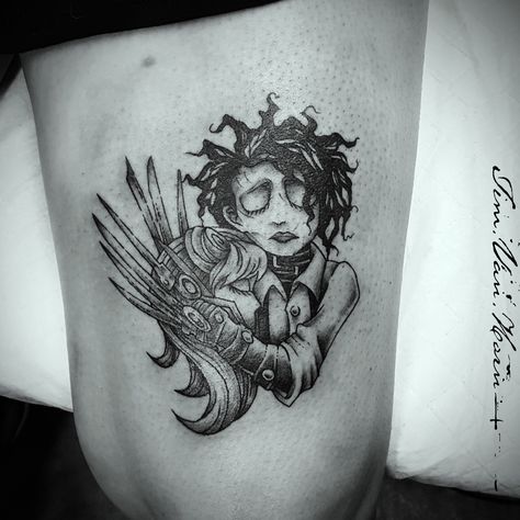 Custom blackwork dark art Edward scissor hands tattoo illustration art black and grey tim burton johnny depp Los Angeles ca California  by tim van horn Dark Shadows Tattoo Tim Burton, Edward Siccors Hands Tattoo, Edward Scissor Hands Tattoo, Edward Scissorhands Tattoo, Tim Burton Johnny Depp, Edward Scissor, Scissor Hands, Tim Burton Tattoo, Shadow Tattoo