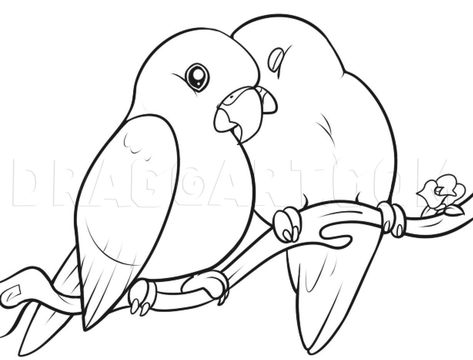 How To Draw Lovebirds, Step by Step, Drawing Guide, by Dawn | dragoart.com Birds Types, Wini Poo, Cartoon Bird Drawing, Cartoon Drawing Images, Love Birds Drawing, Sparrow Drawing, Pencil Drawing Pictures, Valentines Day Coloring Page, Love Coloring Pages