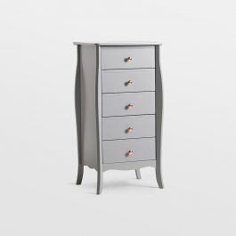 The elegantly narrow design of this grey chest of drawers deftly incorporates ornate flourishes into its minimalistic Nordic style to deliver a practical but stylish solution to your storage needs.Maximum storage, minimum floor spaceEach of the five stacked drawers (15.5 X 31 X 25cm Height X Length X Depth) provides plenty of space for storage in a narrow column formation, reducing the amount of floor space this chest requires.Better still, the smooth-gliding metal runners used to house the draw Narrow Chest Of Drawers, Grey Chest Of Drawers, Grey Drawers, Walnut Furniture, Living/dining Room, Storage Stool, Hallway Storage, Grey Furniture, Storage Mirror