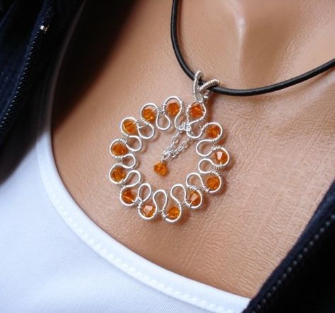 LIFE COLLECTION Sunburst Sterling Silver Wire Wrapped Pendant Necklace Wire Jewelery, Bijoux Fil Aluminium, Wire Jewelry Designs, Diy Wire Jewelry, Wire Work Jewelry, Handmade Wire Jewelry, Work Jewelry, Handmade Wire, Beads And Wire