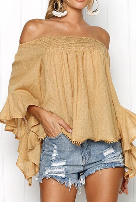 Flare Blouse, Women Blouse, Blouse Tops, Trend Fashion, Estilo Boho, Off Shoulder Tops, Sleeves (women), Chic Woman, Casual Blouse