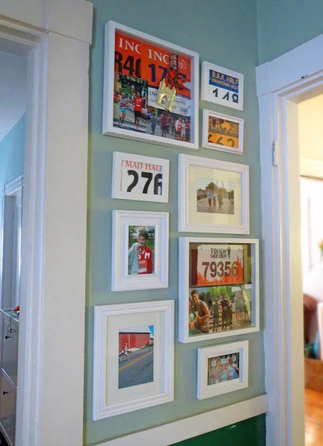 How To Display Race Medals, Bib Number Display Ideas, Marathon Bib And Medal Display, Running Numbers Display, Race Numbers Display Ideas, Marathon Frame Medal Displays, Running Room Ideas, Marathon Bib Display Ideas, Race Bibs Display Ideas