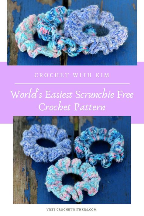 Crochet Scrunchies Pattern Free, Crochet Scrunchies Pattern, Crochet Hair Scrunchies Free Pattern, Crochet Hair Ties Free Pattern, Small Quick Crochet Projects, Easy Crochet Scrunchies, Crochet Project For Beginners, Crocheted Scrunchies, Crochet Presents