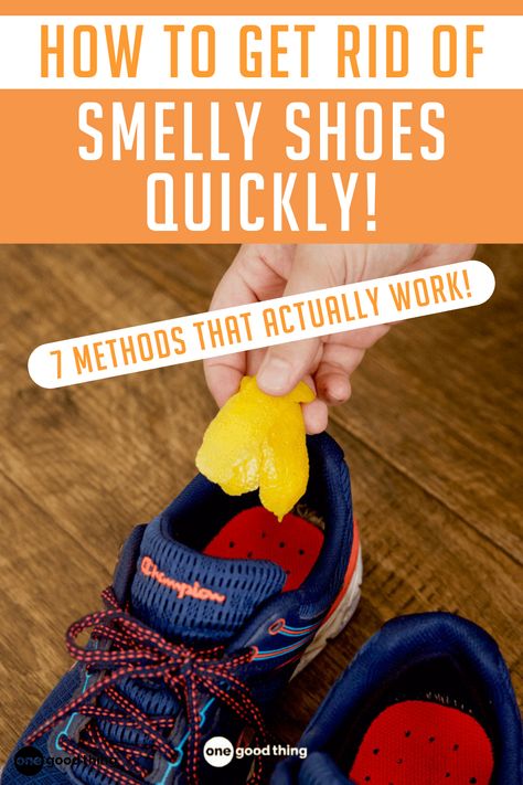 Smelly shoes or socks stinking up your house? Use these effective deodorizers and odor-eliminating remedies to banish a shoe smell fast. This is a natural way to stop smelly shoes that seem to be too common in summer! Get Smell Out Of Shoes, Clean Stinky Shoes, Shoe Smell Remover Diy, Remove Smell From Shoes, How To Get Odor Out Of Shoes, How To Stop Shoes From Smelling, How To Remove Smell From Shoes, How To Clean Smelly Shoes, How To Clean Stinky Shoes