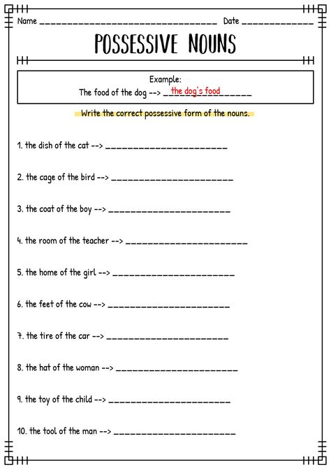 Plural Possessive Nouns Worksheets, Possessive Nouns Worksheet 2nd Grade, Possessive Nouns Worksheet, Possessive Nouns Activities, Possessive Noun, Singular Possessive Nouns, Nouns Exercises, Plural Possessive Nouns, Plural Nouns Worksheet