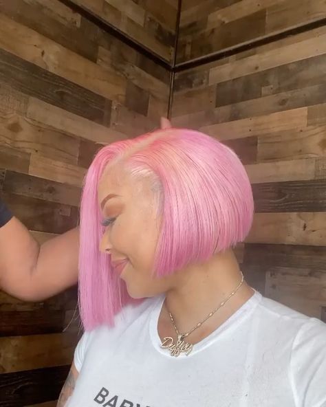 Pink Bob Black Women, Bob Black Women, A Symmetrical Bob, Asymmetrical Bob Short, Pink Bob, Bob Black, Burmese Hair, Lace Closure Hairstyles, World Hair