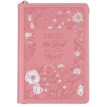 Christian Art Gifts Pink Vegan Leather Zipped Journal, Inspirational Notebook Trust in the Lord Scripture, Flexible Cover, 336 Ruled Pages, Bookmark, Proverbs 3:5 Bible Verse Christian Art Gifts, Gifts Pink, Trust In The Lord, Leather Book, Proverbs 3, Leather Books, Leather Pieces, Art Gifts, Christian Inspiration