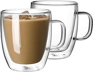 Sweese Double Wall Glass Coffee Mugs - 12.5 oz Insulated Clear Coffee Mugs Set of 2, Perfect for Espresso, Cappuccino, Latte, Americano, Tea Bag, Beverage Clear Coffee Mugs, Coffee Mugs Set, Coffee Flower, Double Wall Glass, Glass Mugs, Reusable Coffee Cup, Glass Coffee Cups, Glass Coffee Mugs, Espresso Machines