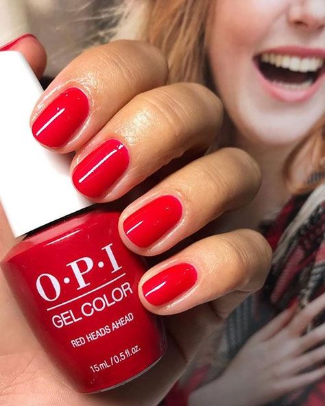 Best Opi Red Gel Polish, Best Red Gel Nail Polish, Bright Red Opi Gel Polish, Christmas Red Opi Gel, Red Nails Gel Polish, Opi Red Gel Polish Colors, Red Nails Fair Skin, Red Nails Opi Gel, Red Heads Ahead Opi