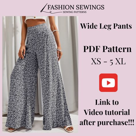 Free Palazzo Pants Pattern, Palazzo Pants Pattern Free, Wide Leg Pants Pattern Free, Boho Pants Pattern, Flowy Pants Pattern, Pattern Palazzo Pants, Remaking Clothes, Palazzo Pants Pattern, Plazo Designs