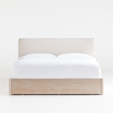 Casa King White Storage Bed with Outlet | Modsy White Storage Bed, Cerused Wood, King Storage Bed, King Upholstered Bed, Queen Upholstered Bed, Cushion Headboard, White Oak Wood, White Storage, Crate Barrel