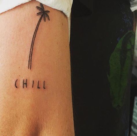 Chill tattoo ~ Kesha Chill Tattoo, Lion Tattoo Sleeves, Uv Tattoo, Lady Bug Tattoo, Summer Tattoo, Palm Tree Tattoo, Small Tattoos For Guys, Waves Tattoo, Kesha