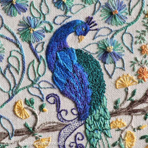 Book Embroidery, Basford Secret Garden, Peacock Embroidery Designs, Johanna Basford Secret Garden, Garden Embroidery, Birds Embroidery Designs, April Fool's Day, Embroidered Bird, Embroidery Book