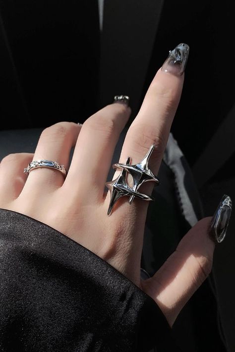 double star ring, aesthetic ring Y2k Egirl, Rings Y2k, Aesthetic Ring, Star Aesthetic, Star Ring, Open Ring, Ring For Women, For Women, Ring