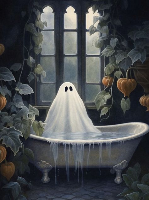 Misguided Ghosts, Seasons Aesthetic, Funny Ghosts, Facts About Halloween, Ghost Painting, Spirit Ghost, Ghost Drawing, Halloween Bathroom, Ghost Art