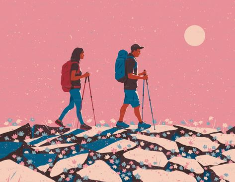 A couple of people walking across a snow covered field vector – Vector Image on Unsplash Couple Hiking Illustration, Hiking Illustration, Picture Of People, Bride Illustration, Hd Pink Wallpapers, Trekking Backpack, Cartoon Picture, Grass Background, Creative Commons Images