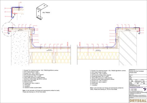 Installation of a typical ventilated parapet detail with the Dryseal flat roofing system on a cold roof construction. Flat Roof Detail, Roof Ventilation, Best Home Design, Home Design Interior, Roof Construction, Pic Photo, Roof Detail, Kitchen Extension, Flat Roof