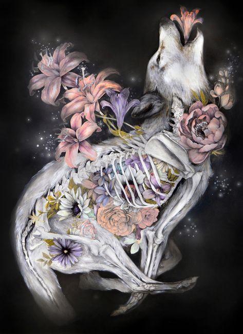 Flowers Blossom From the Bodies of Wild Animals in New Graphite and Acrylic Works by Nunzio Paci | Colossal Hare Skeleton, Bone Painting, Nunzio Paci, Inspiration Draw, Decay Art, Groove Metal, Illustration Styles, Colossal Art, Gcse Art