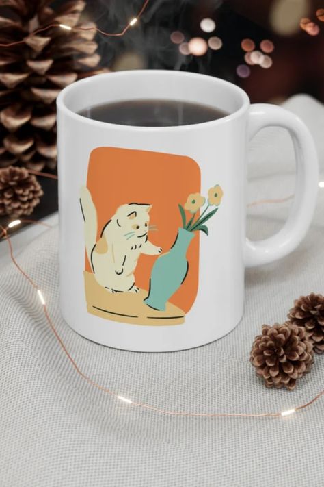 Mug Illustration Design, Mug Design Ideas, Design Coffee Cup, Handmade Mugs, Cute Cat Illustration, Classy Bedroom, Best Coffee Mugs, Insta Ideas, Animal Mugs