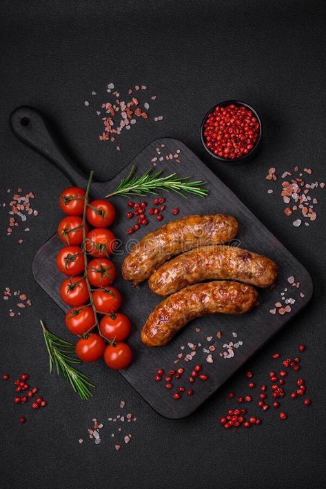 Delicious fried grilled sausages with salt, spices and herbs royalty free stock images Sausage Brands, Fried Toast, Protein Shop, Food Photography Lighting, Food Photography Dessert, Boys 1st Birthday Cake, Sausage Party, Blood Sausage, Bakery Design Interior