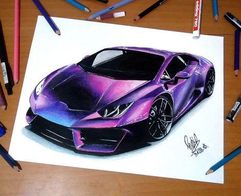 Car Drawing Pencil, Car Drawing Easy, Lamborghini Pictures, Car Lamborghini, Cars Drawing, Bike Drawing, Prismacolor Art, Board Painting, Cool Car Drawings