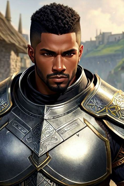 Black Man Digital Art, Dark Haired Fantasy Male, Black Paladin, Afro Punk Fashion, Black Comics, Fiction Idea, Black Characters, Black Anime Characters, Fantasy Male