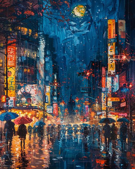 dreaming #Tokyo 🙈 🎀 City At Night Drawing, Tokyo Painting, Snow Night, In The Pale Moonlight, Night Sky Painting, Oil Art, Anime Lover, Sketchbook Ideas, Gcse Art