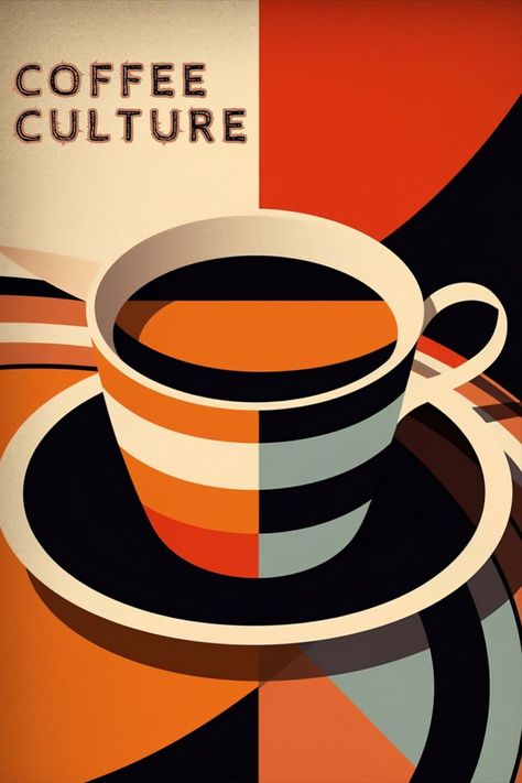 illustrations of coffee culture theme Art Deco Poster Design, Art Deco Cafe, Vintage Coffee Poster, Coffee Poster Design, Coffee Infographic, Tea Labels, Coffee Bar Ideas, Coffee Bar Design, Art Deco Coffee