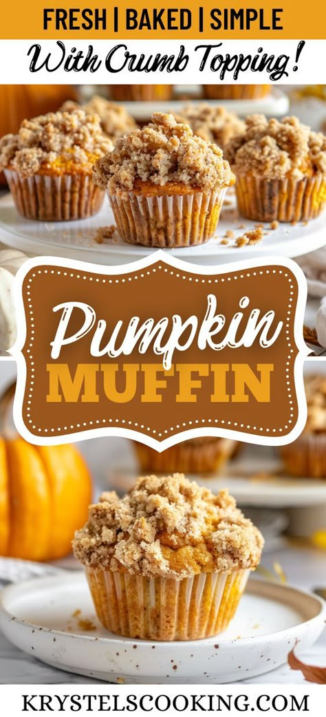 Bake these Easy Pumpkin Muffins with Crumb Topping using our simple recipe. Perfect for fall baking! Best Pumpkin Streusel Muffins, Simple Pumpkin Muffins, Easy Pumpkin Muffins, Best Pumpkin Muffins, Pumpkin Streusel Muffins, Pumpkin Muffins Easy, Fall Deserts, Pumpkin Muffin Recipes, Fall Baking Recipes