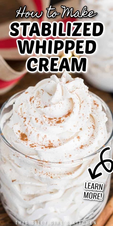 Stabilized Whip Cream, Stabilize Whipped Cream, Homemade Whipped Cream Recipe, Stabilized Whipped Cream, Recipes With Whipping Cream, Making Whipped Cream, Whipped Cream Frosting, Whip Cream, Milk Shakes