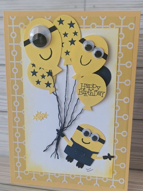 Minions Cards Handmade, Googly Eye Cards, Minion Birthday Cards, Minion Birthday Card, Craft Unicorn, Disney Birthday Card, Minion Card, Hey Duggee, Happy Birthday Cards Diy