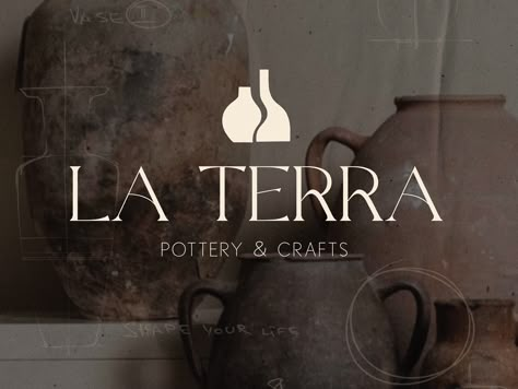 Terra Logo Design, Pottery Brand Identity, Pottery Logo Design Ideas, Pottery Logos, Ceramic Branding, Vase Logo, Pottery Branding, Clay Logo, Ceramic Logo