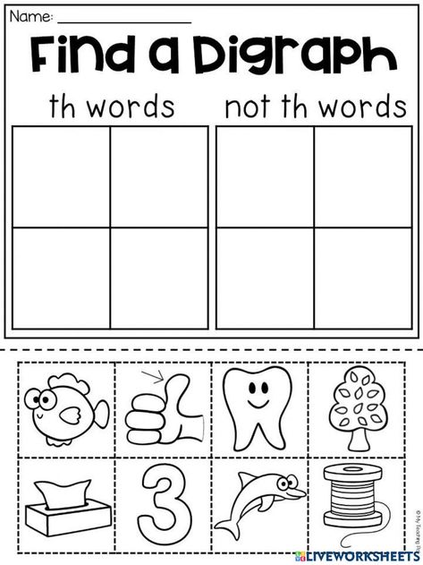 Th Digraph Craft, Th Worksheets Digraph, Digraph Th, Th Digraph, Th Sound, Digraph Worksheets, Worksheets For First Grade, Th Words, Digraphs Worksheets