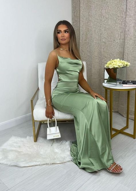 Sage Green Bridsmaid Dress, Mint Green Dresses Bridesmaid, Satin Sage Bridesmaid Dress, Mint Green Wedding Guest Dress, Sage Green Bridesmaid Dresses Silk, Sage Green Maid Of Honor Dress, Sage Dress Outfit, Mint Green Dress Outfit Wedding, Long Dinner Dresses