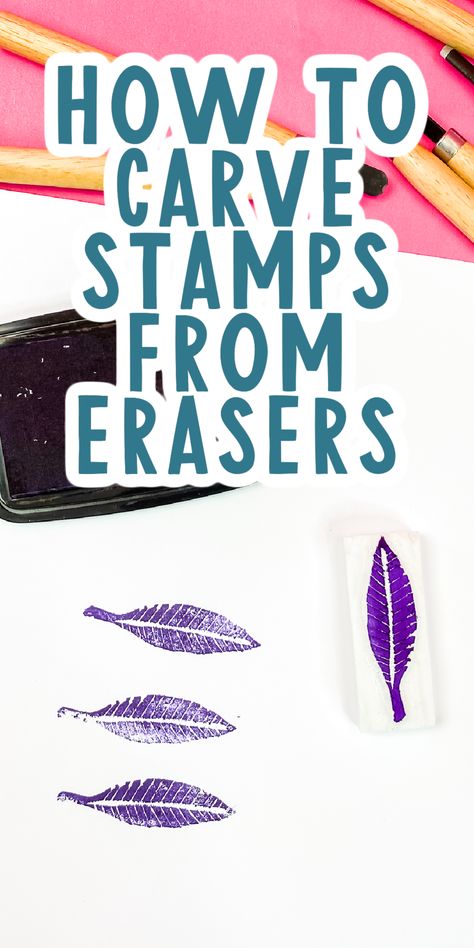 It is so easy to maker eraser stamps! Grab some dollar store erasers and make stamps in any shape with these instructions! #dollartree #dollarstorecrafts #stamps Block Printing Diy, Eraser Art, Easy Stamps, Rubber Stamps Diy, Homemade Stamps, Make Your Own Stamp, Eraser Stamp, Rubber Stamp Crafts, Foam Stamps